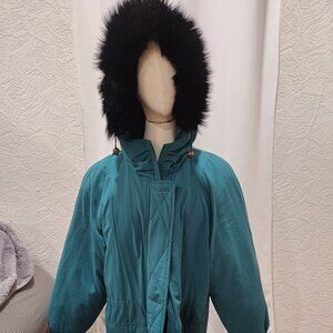 Preswick & Moore Fox fur teal puffer hoody jacket parka